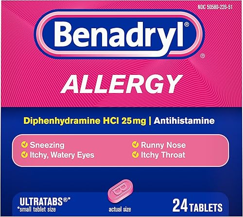 Miniatura 9 de Benadryl Ultratabs Medicina antihistamínica para alergias tabletas HCl de difenhidramina 48 unidades
