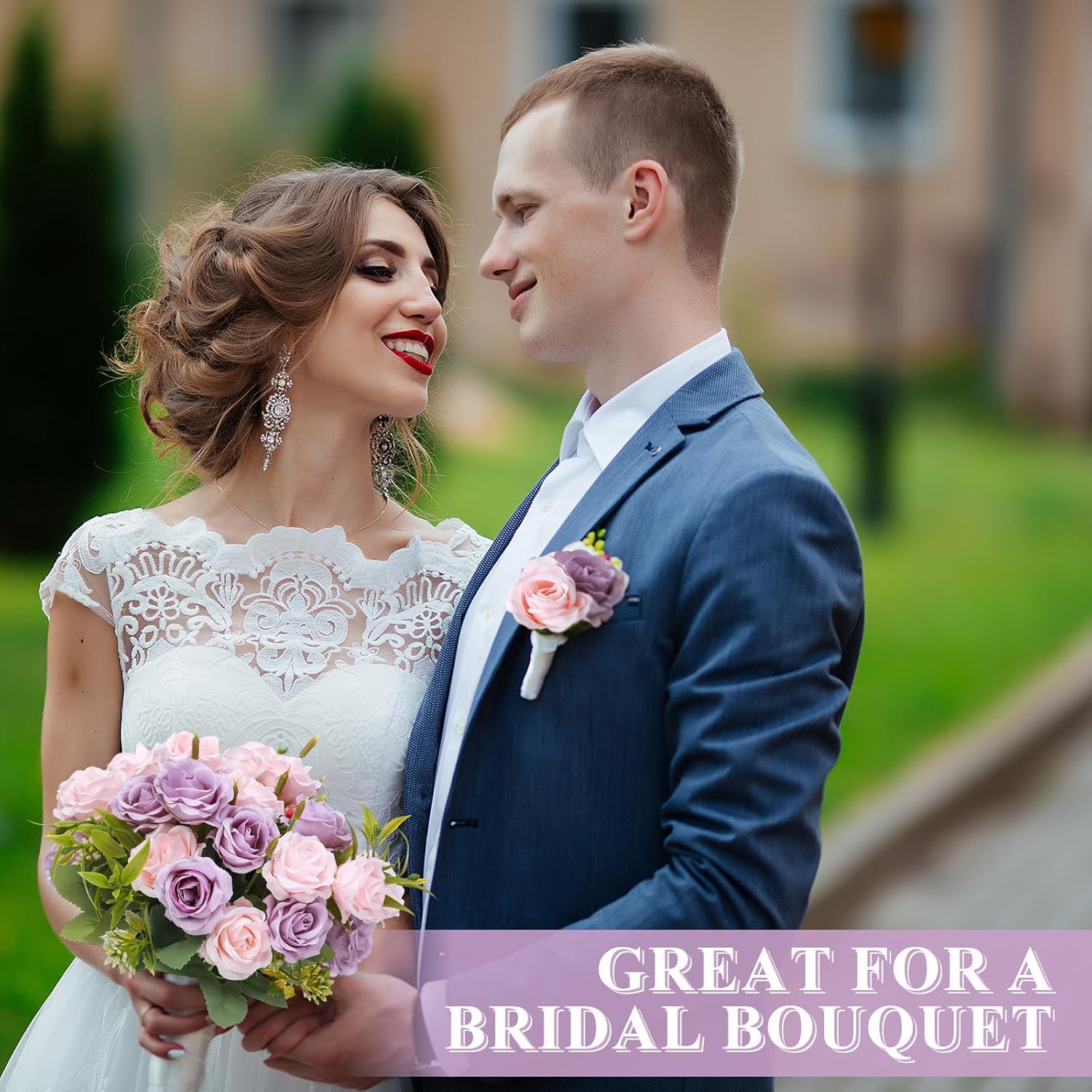 Zeyune 16 Bunches 12 Inch Artificial Mini Rose Bouquet 160 Heads Bridal Flower Bouquets Fake Silk Rose Bulk for Valentine's Day Wedding Bridal Shower Home Office Garden(Pink and Purple) - Image 4