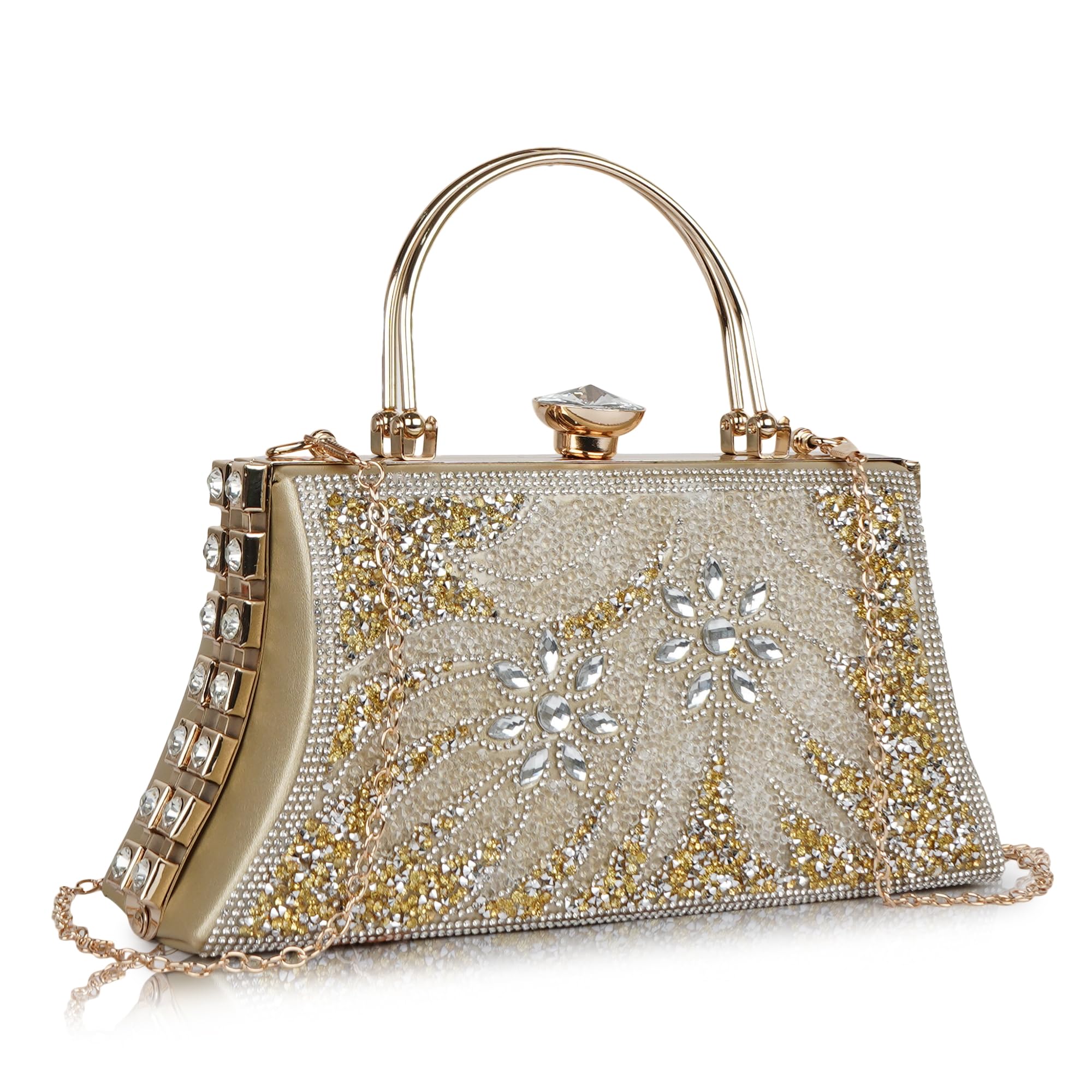 Crystal Beaded Evening Clutch, Vintage Style Handbag with Metal Handle, Gold and Silver Embellished Party Purse-image-37