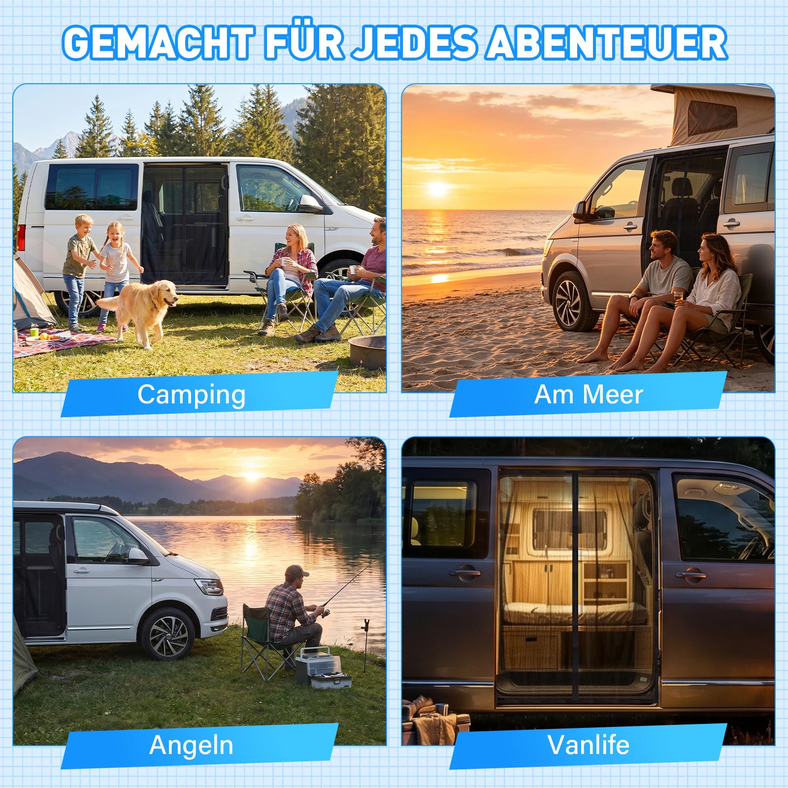 Moskitonetz Magnetisch für VW T5 T6 Schiebetür Fliegengitter Magnet Insektenschutz Schiebetür Car Mosquito Net Auto Accessoires Camping Zubehör Glamping, 148x115cm