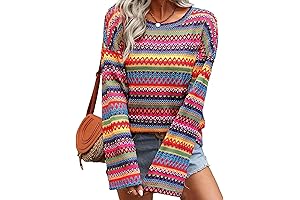Women's Colorful Knit Pullover Crochet