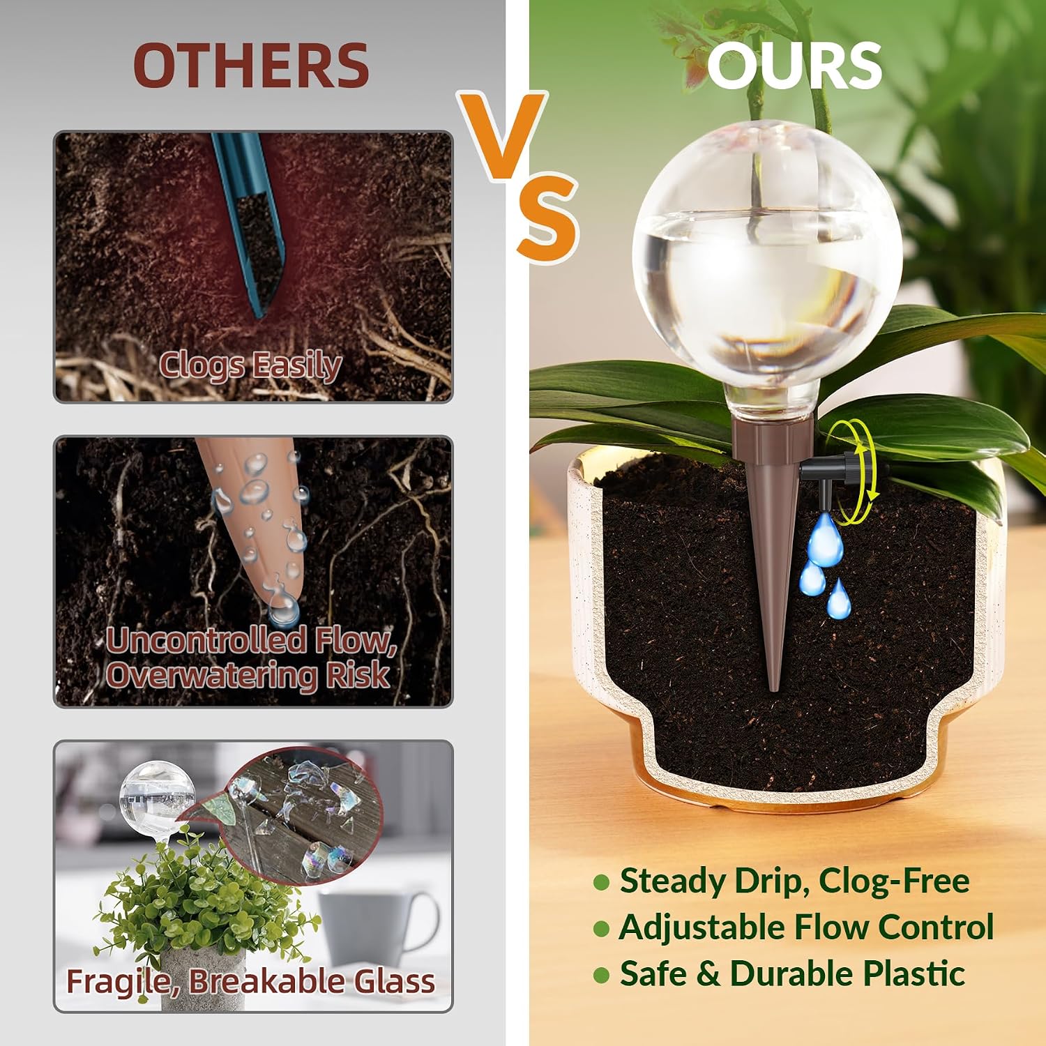 NiHome Plant Self-Watering Globes for Busy Individuals & Travelers, Long-Lasting Moisture Consistent Dripper Spike for Indoor Plants, Adjustable Flow Valve Easy to Refill & Maintain (4-Pack) image 5