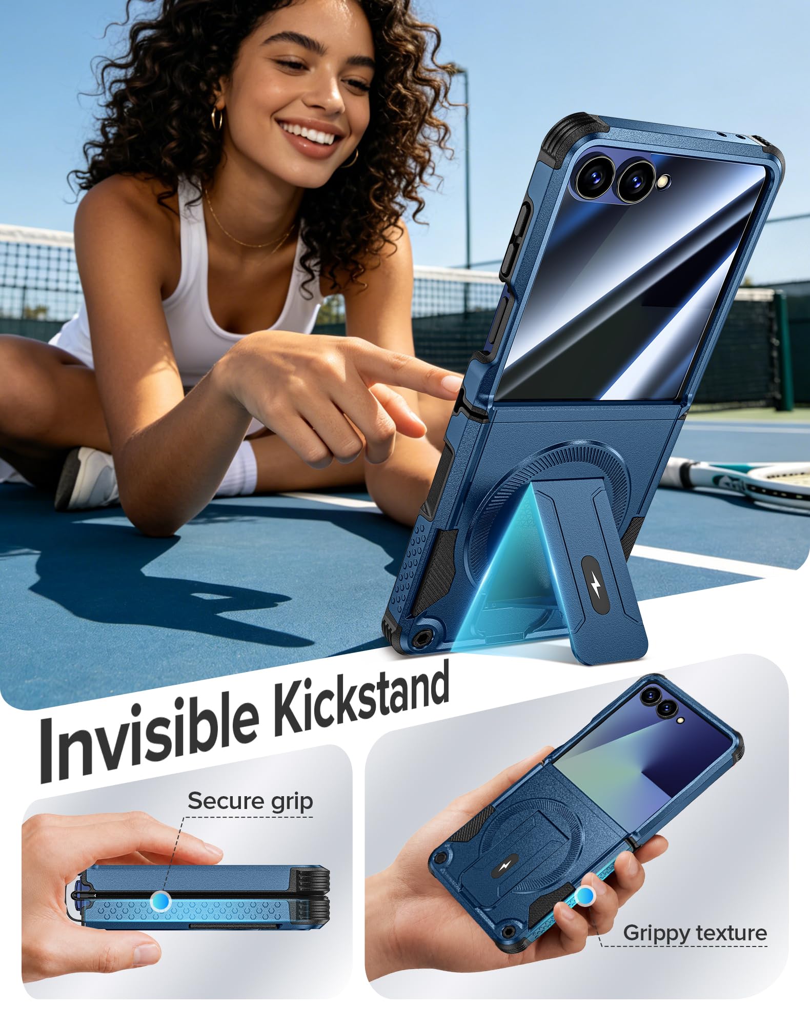 Goton Custodia per Samsung Galaxy Z Flip 7 con clip per cintura, blu