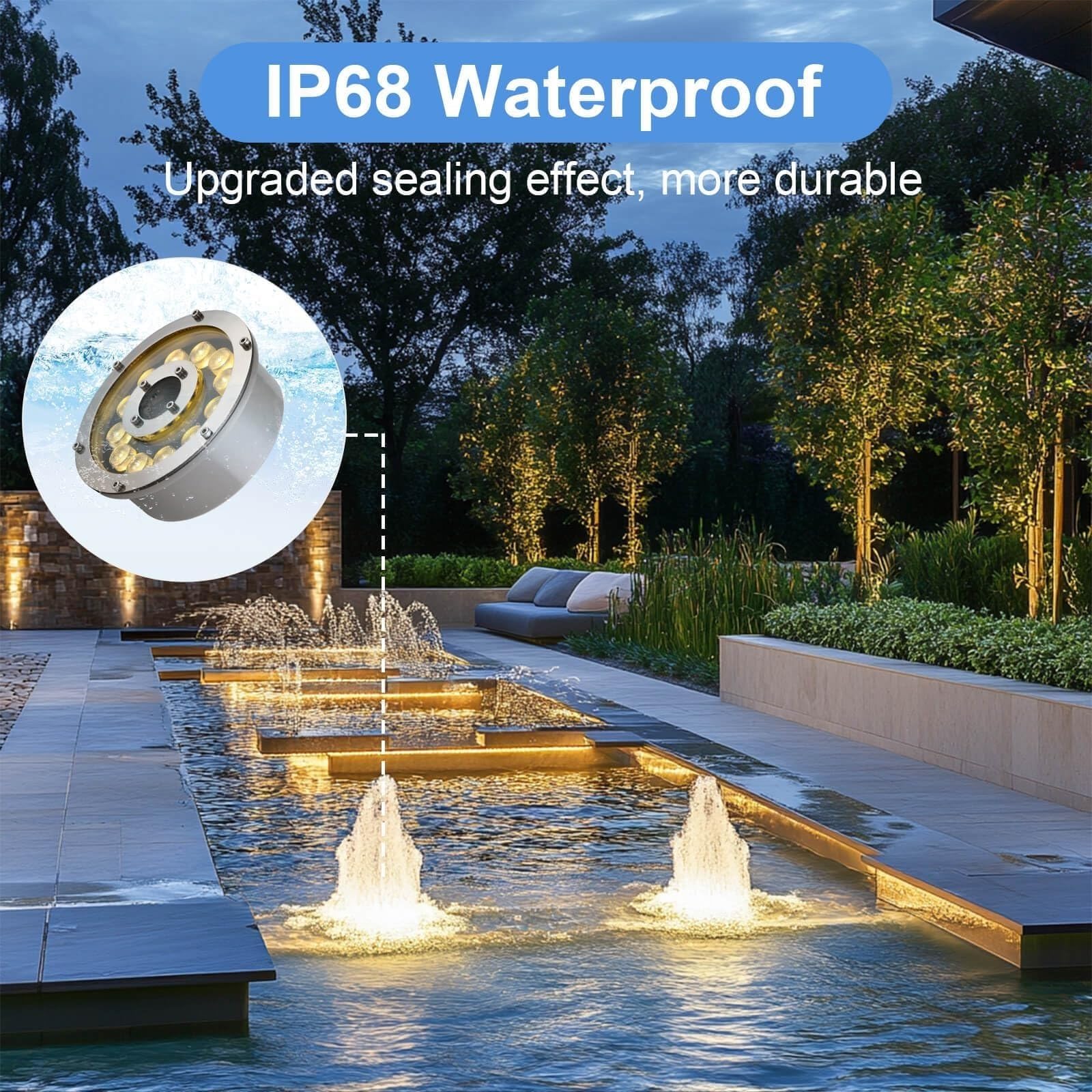 LED-Ringbrunnenlampe – 12 V Unterwasser-Teichbeleuchtung, IP68 wasserdichte Einbauleuchte, Strahler(Blue,24W-DC12V)
