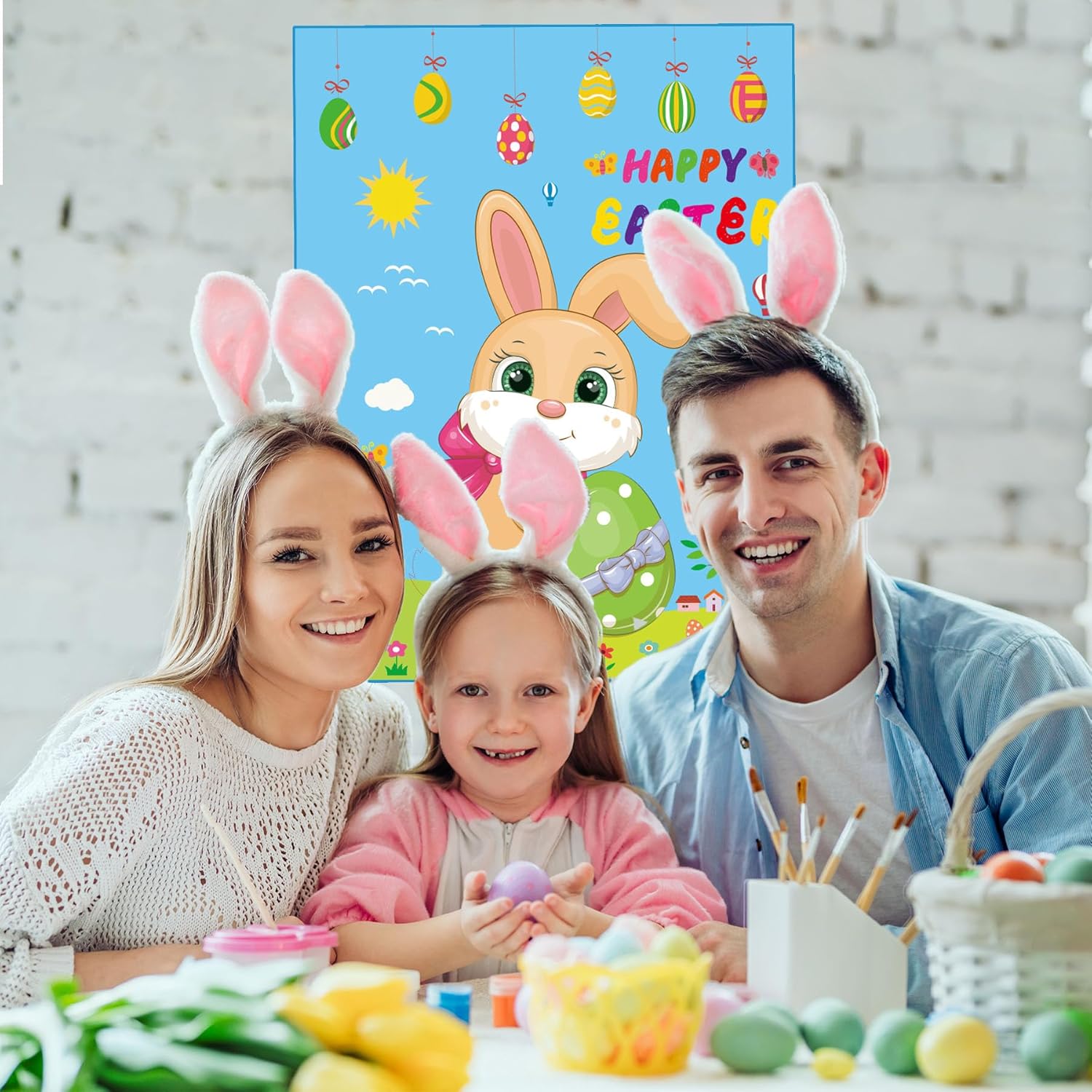 Pin The Tail on The Bunny Game,Easter Games with 32 PCS Tails Stickers,Easter Party Supplies Activities,Carnival Birthday Party Decoration Favors