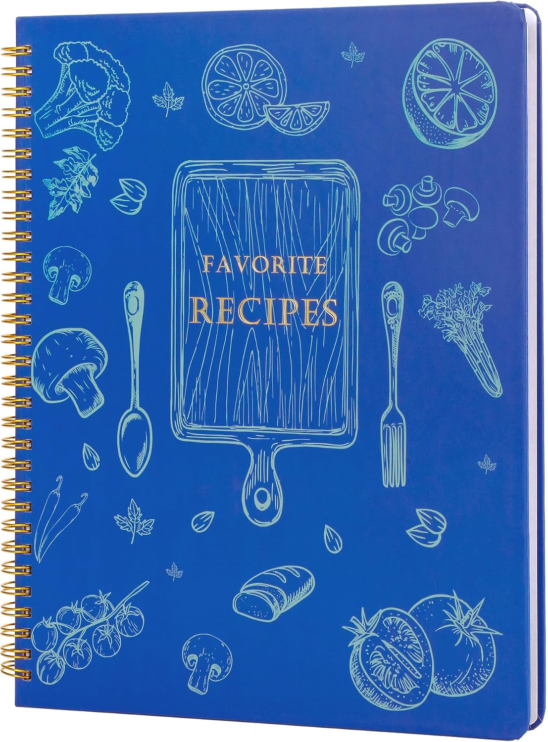Blank Recipe Notebook, Blue, 8.5" x 11", Spiral Hardcover