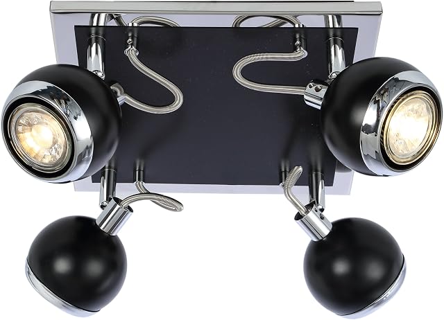 UKEW Modern 4 Way Ceiling Lights - GU10 LED Fitting Spotlight Round Ball with Black and Polished Chrome for Restaurants Retail Shops