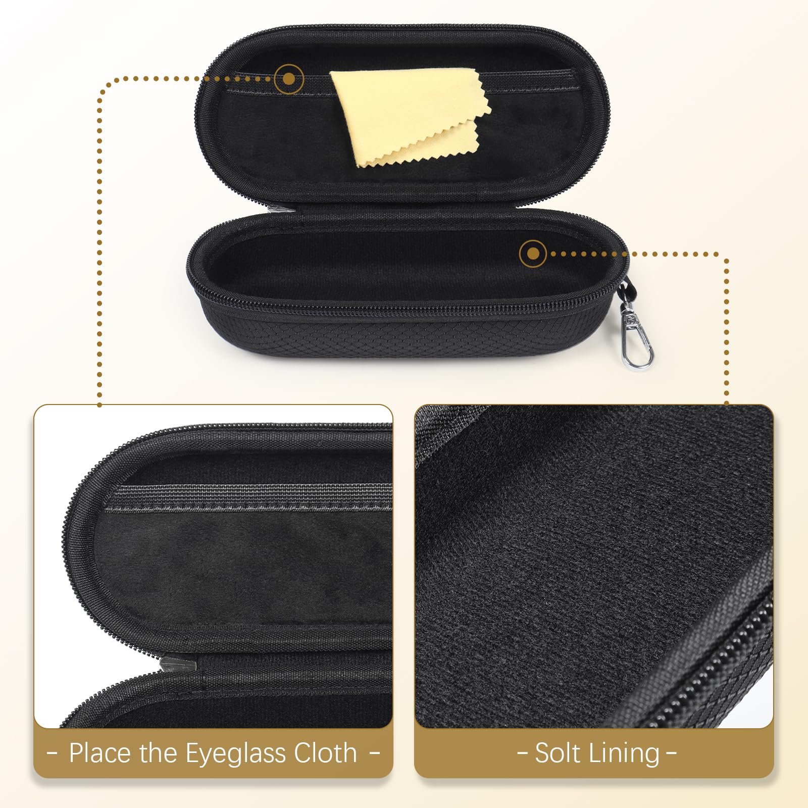 Bukere Funda para gafas con clip, gafas de sol de viaje portátiles con cremallera para mujeres y hombres