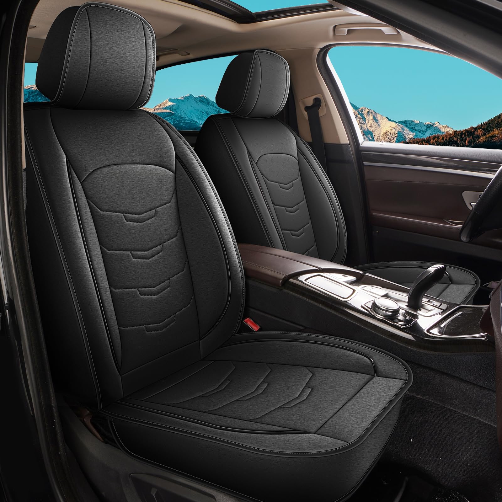 RAWAKORW Leather Car Seat Covers Fit for Toyota 4Runner 2003-2025 Front Set Luxury Leather Seat Cushion Waterproof Automotive Seat Protectors(2 Seat,Black)