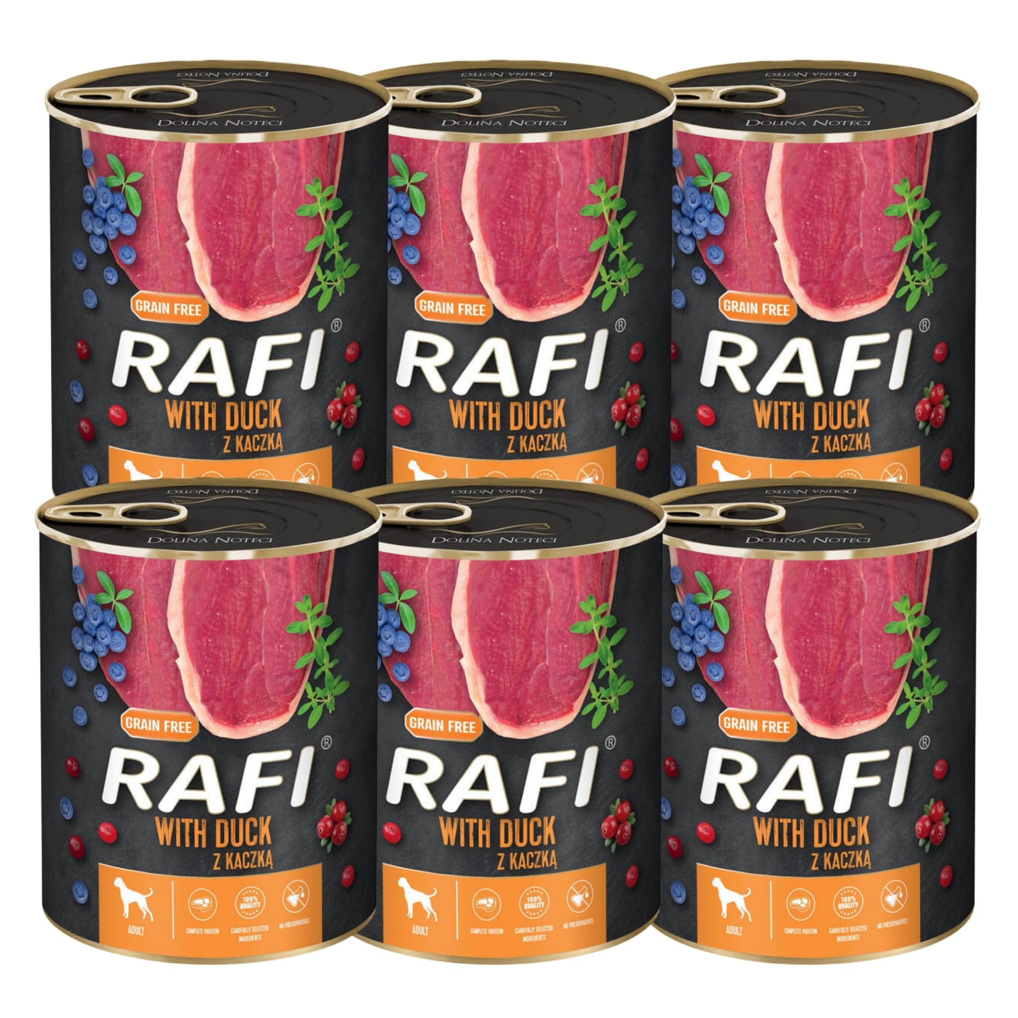 Rafi Complete Wet Dog Food with Duck for Adult Dogs 6 x 800g Cans