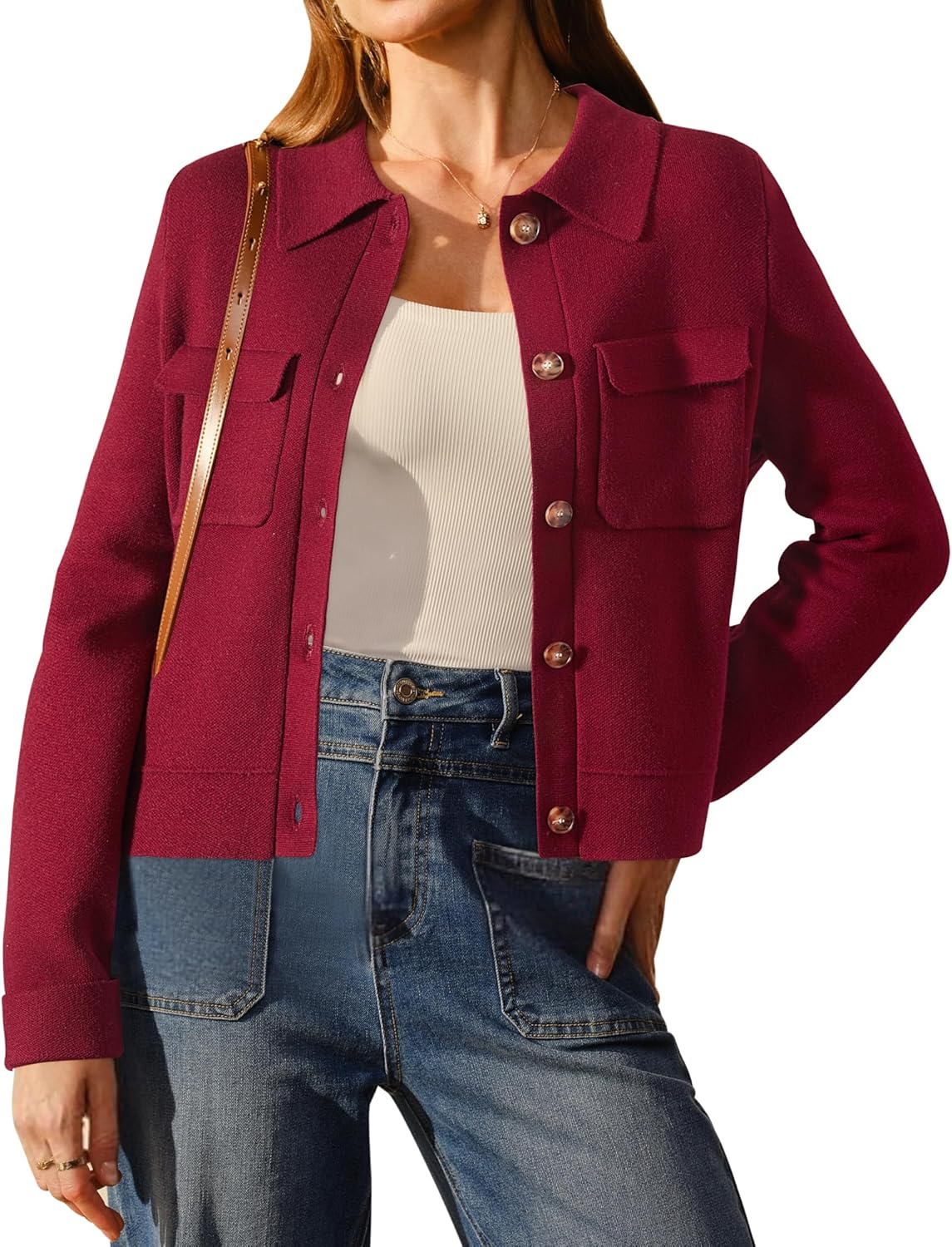 Arach&Cloz Women's Wool Blend Spring Fashion Button Down Cropped Cardigan Sweaters 2026
