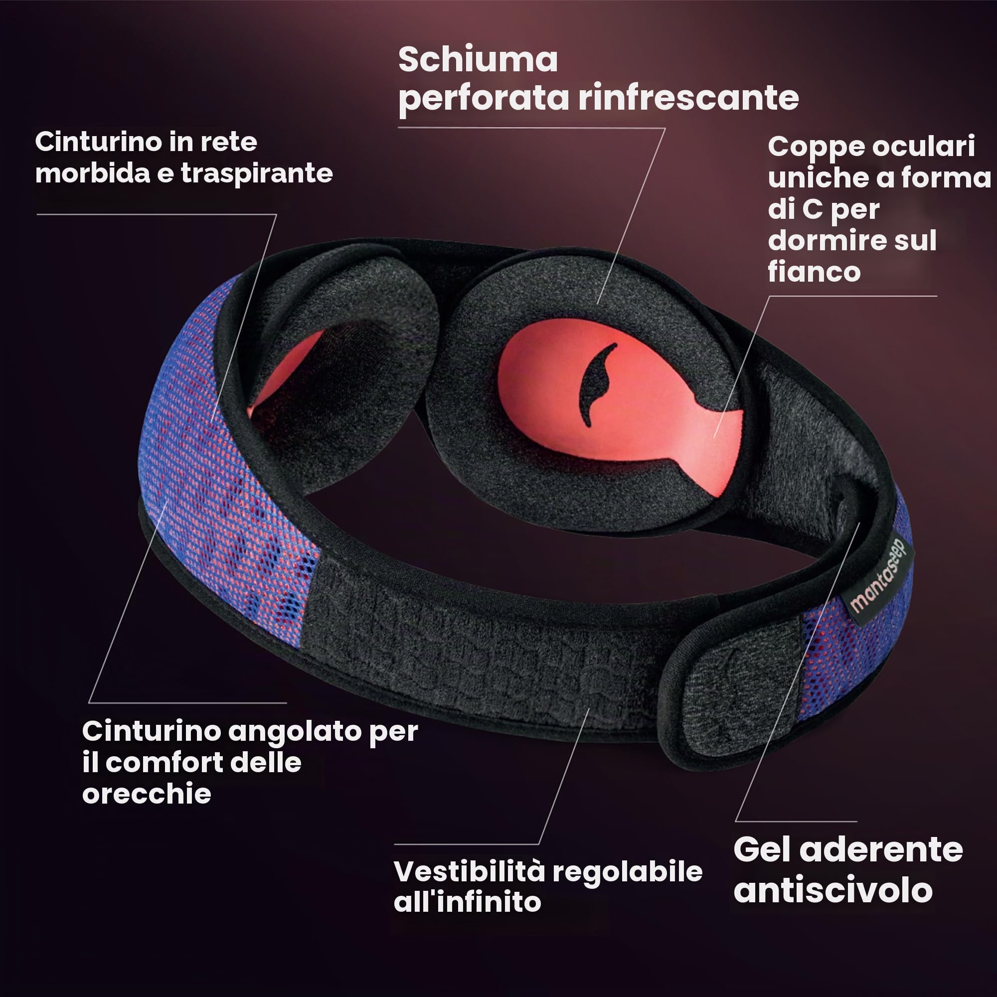 Manta Pro - Mascherina per dormire, 100% anti-luce, per chi dorme sul fianco, traspirante e confortevole per dormire, viaggiare, fare un pisolino, lavoro a turni