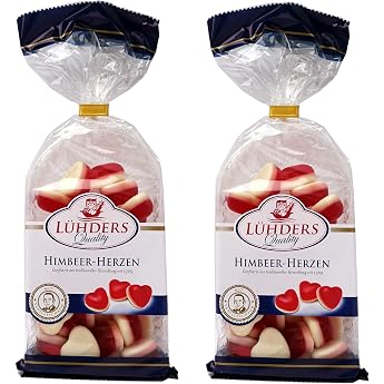 L hders Raspberry Hearts on Vanilla Foam - Fruit Gum Double Pack 2 x 200 g - Fruity Raspberry Vanilla Candy