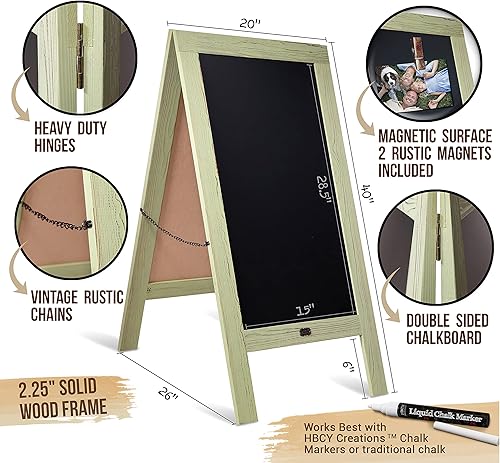 Vista 130 de Pizarra rústica vintage de madera gris con marco en A, pizarra para acera, tamaño grande, 40 x 20 pulgadas, tablero de sándwich resistente, tablero