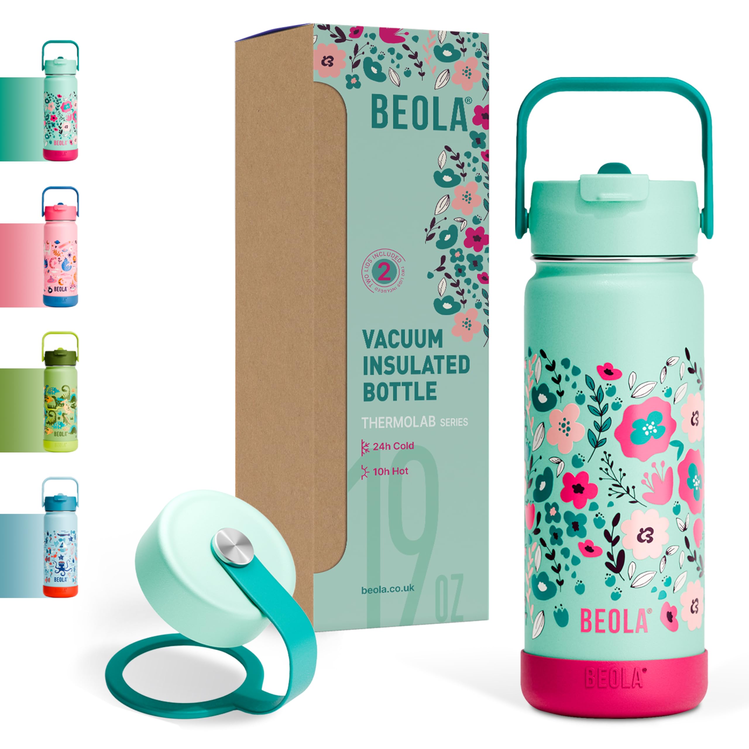 550ml Kids Water Bottle 18/8 Stainless Steel Double Wall Insulated Thermos Bottle with Straw Lid and Wide Mouth, Hot Cold Liquids Sports School Bottle (19oz, Ever Blooming)