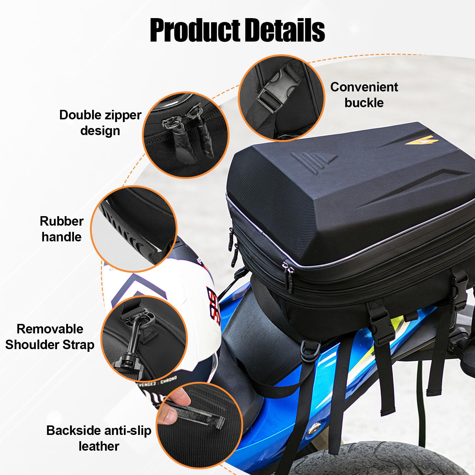 wasserdichte Motorrad Hecktasche, 20L-28L erweiterbare Rucksack Motorrad mit Montagegurten & Tragegurt, ABS+Eva Hartschale, Anti-Rutsch Hartschalen Helmtasche