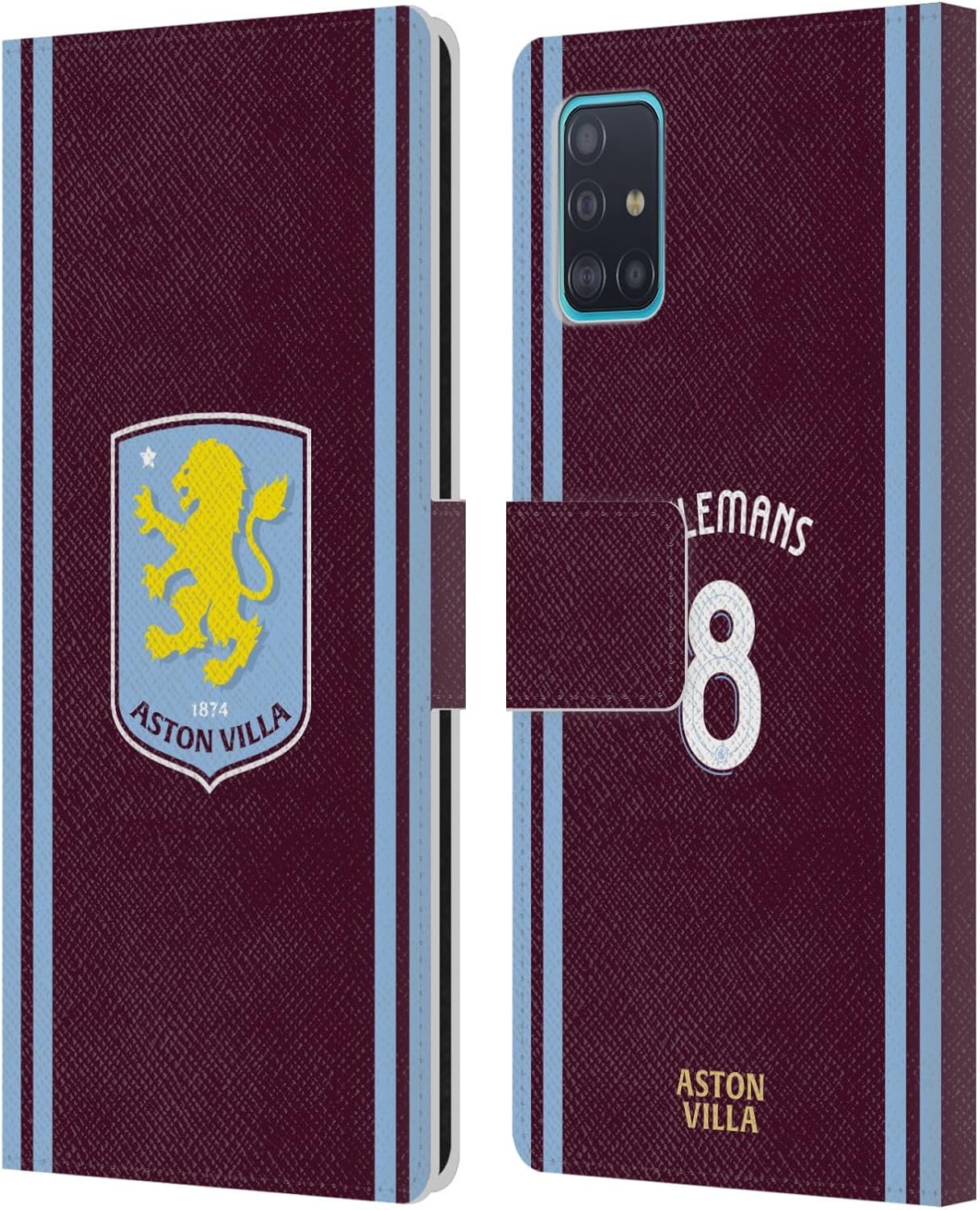 Head Case Designs Officially Licensed Aston Villa Football Club Youri Tielemans 2024/25 Crest Player Kit Leather Book Wallet Case Cover Compatible with Samsung Galaxy A51 (2019)