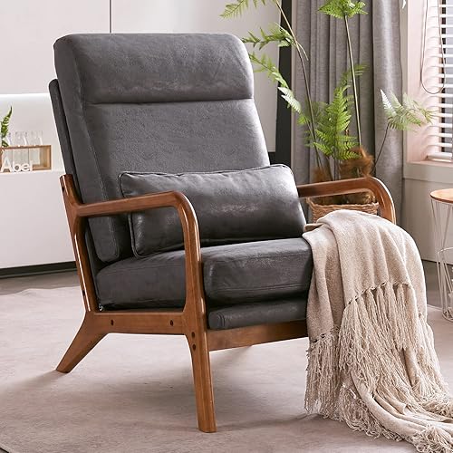 JOYBASE Silla decorativa de descanso silla moderna de mediados de siglo silla de respaldo alto sillón con marco de madera cómoda silla de lectura