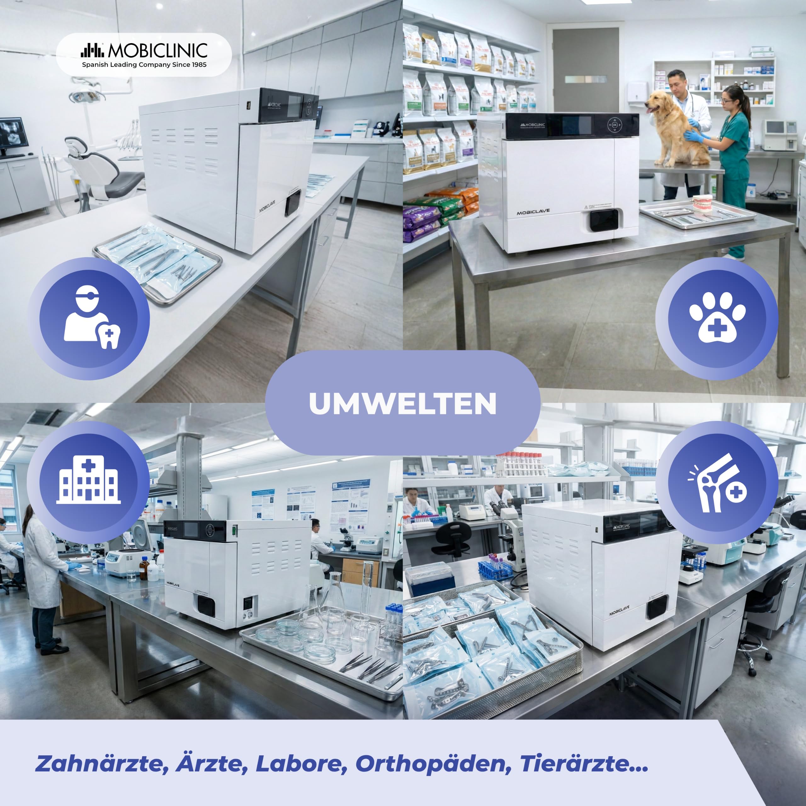 Mobiclinic®, Professioneller Autoklav, 17L Dampf-Autoklav-Sterilisator, 99% Desinfektionsmittel mit 360°-Abdeckung, 6 Zyklen + anpassbar, Drucker, USB, SD, Kliniken und Labore, MobiClave Plus