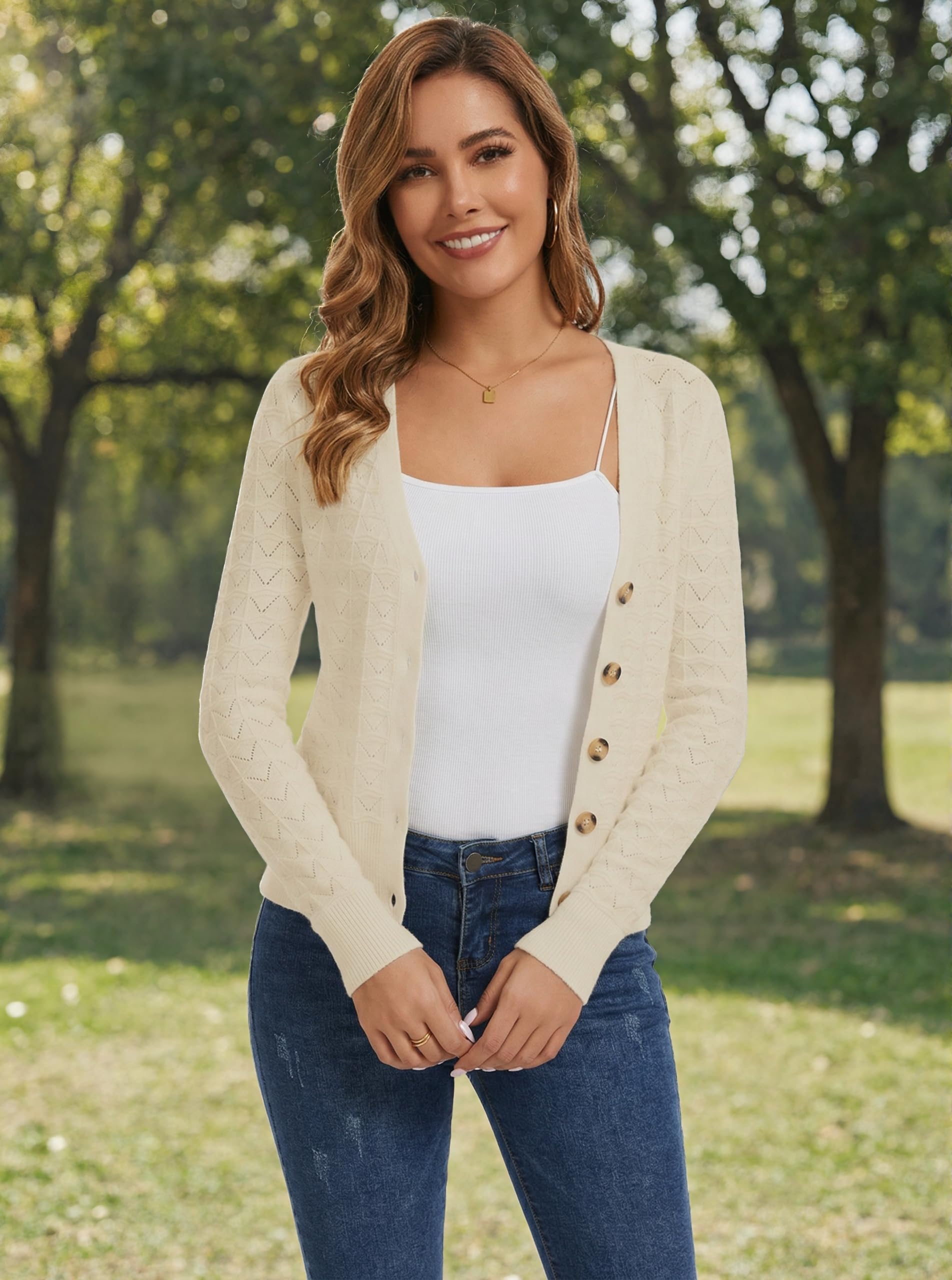 Bolero Mujer Cardigan Corto Hueco Grueso Chaqueta de Punto Manga Larga con Botones Rebecas Cuello V Antiguo Básico Clásico