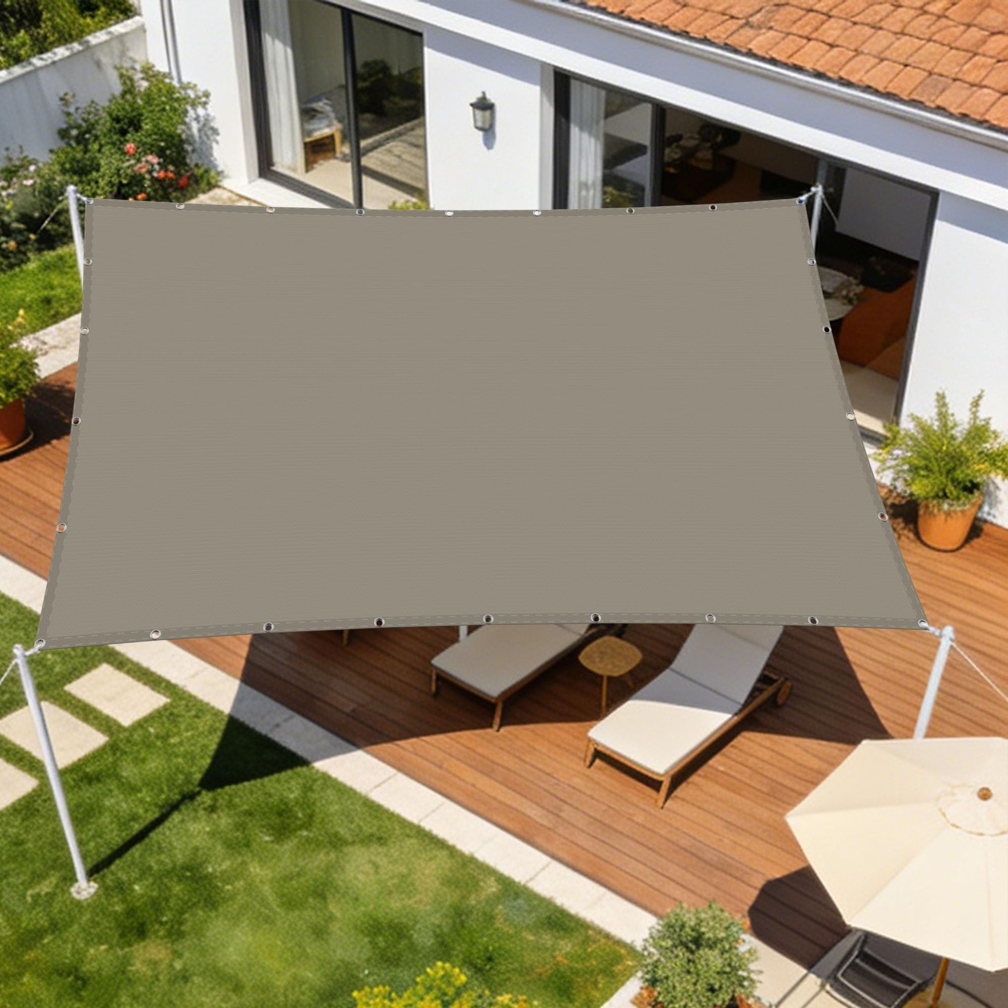 Voile solaire rectangulaire imperméable 2 x 3.6m taupe résistante aux intempéries