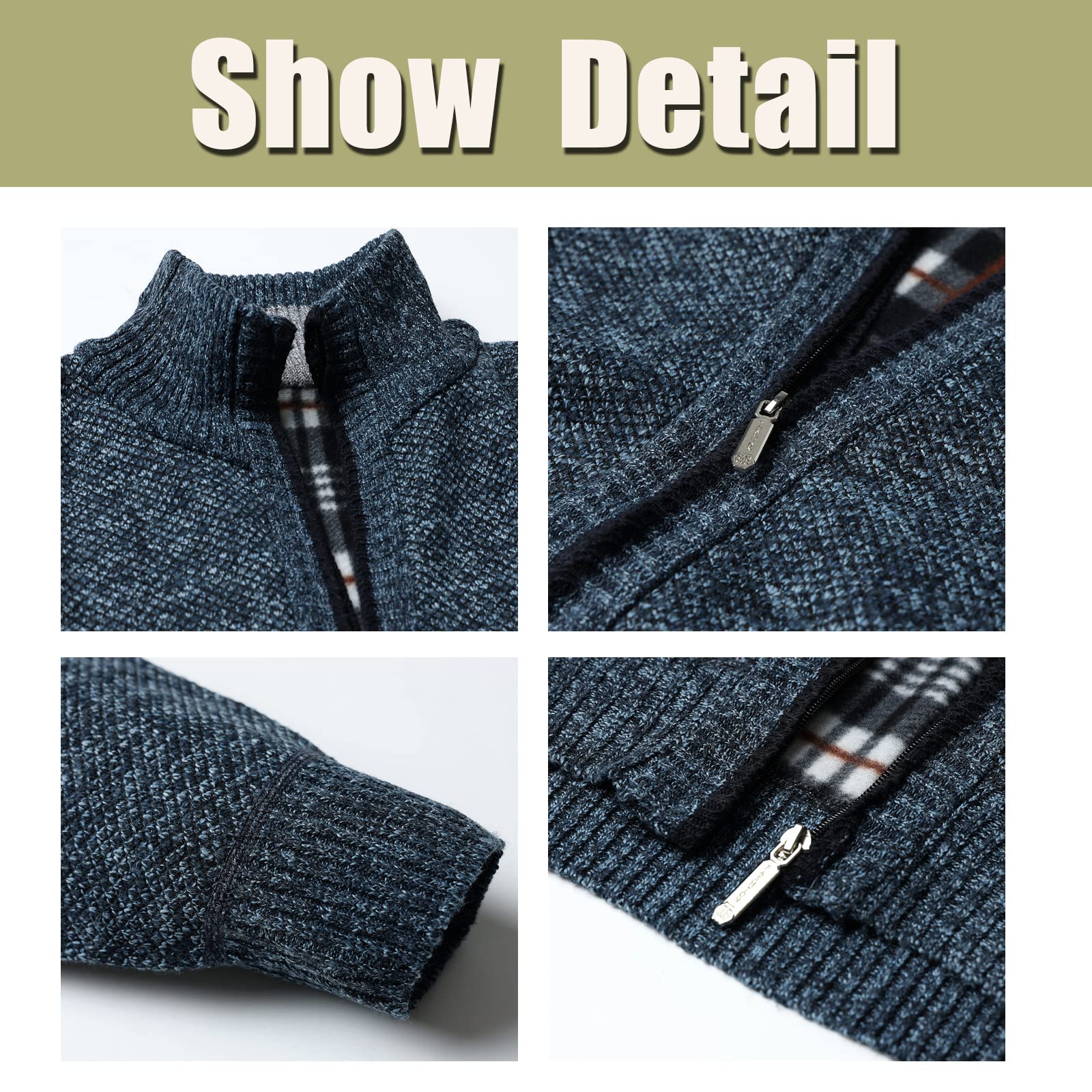 Cárdigan de Punto para Hombre Casuales Chaqueta con Cremallera Suéter de Punto De Manga Larga Otoño Invierno Grueso y cálido Abrigo con Forro Polar Slim Fit Cálida