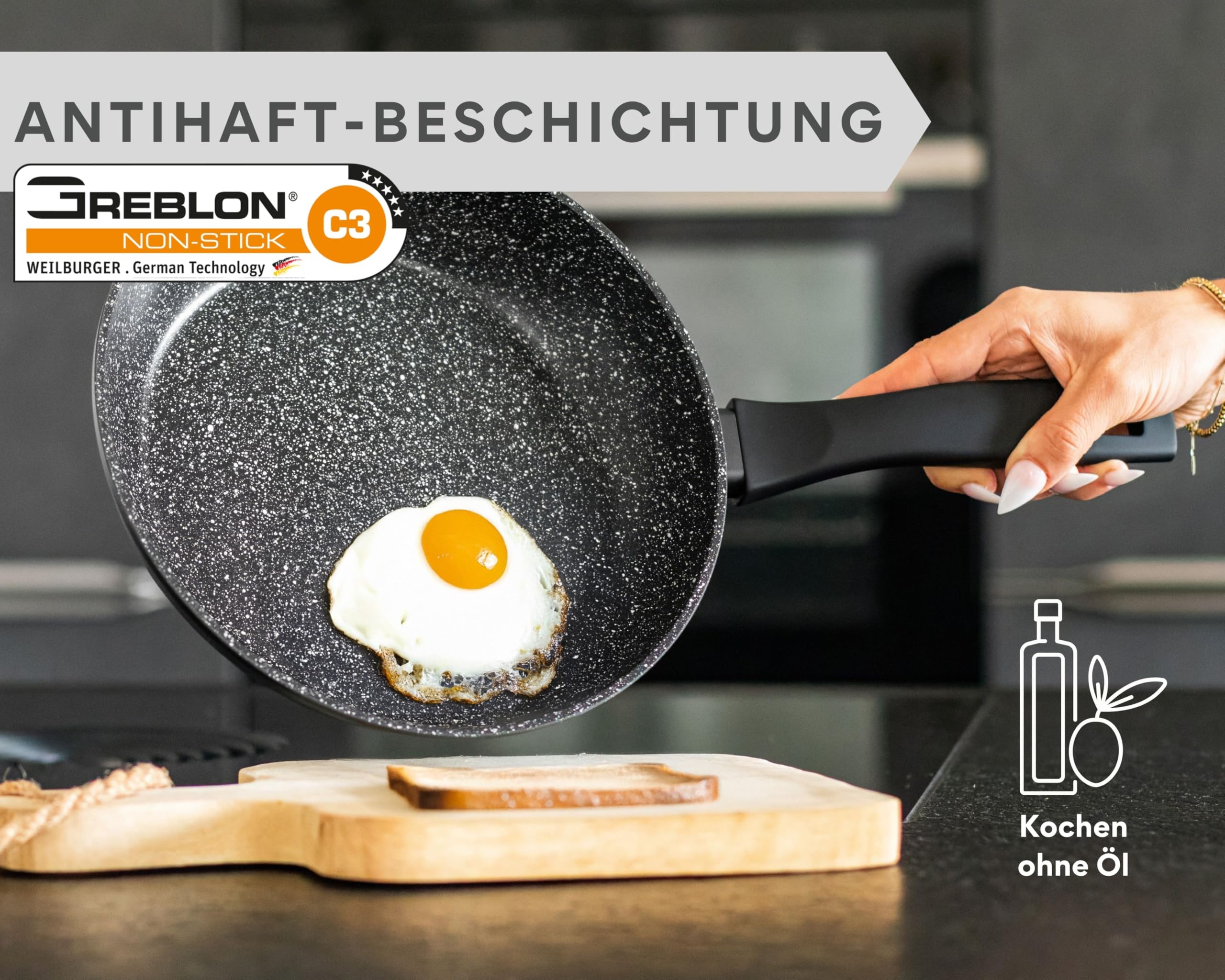 DIVORY beschichtete Bratpfanne – Antihaft beschichtete Pfanne für alle Herdarten – Universalpfanne Spülmaschinen geeignet + Backofenfest und frei von PFOA/APEO (3er Set (20,24,28cm), Schwarz)