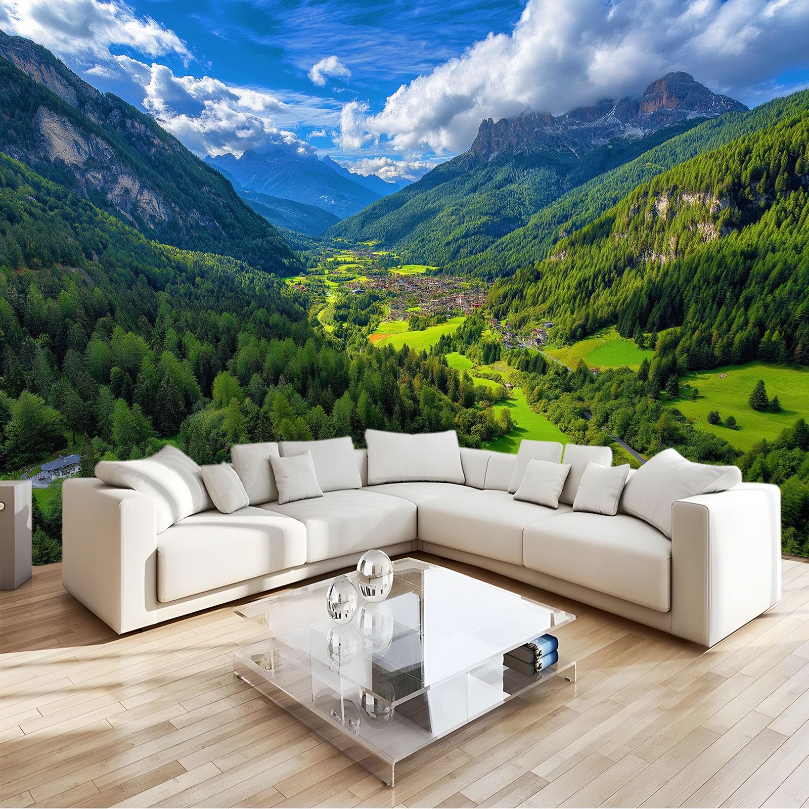 Générique Panoramiczna tapeta, wielokolorowa 300 x 210 cm gigantyczny plakat 3D - natura dolina las błękitne niebo tapeta do salonu, pokoju dziecięcego dla dorosłych i gabinetu dekoracja restauracji