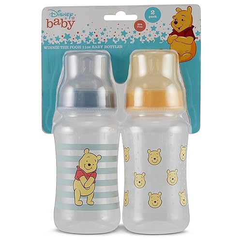 Miniatura 7 de Disney Winnie The Pooh - Biberones de 11 onzas para niños o niñas, paquete de 2 botellas con forma de reloj de arena infantil con funda para recién