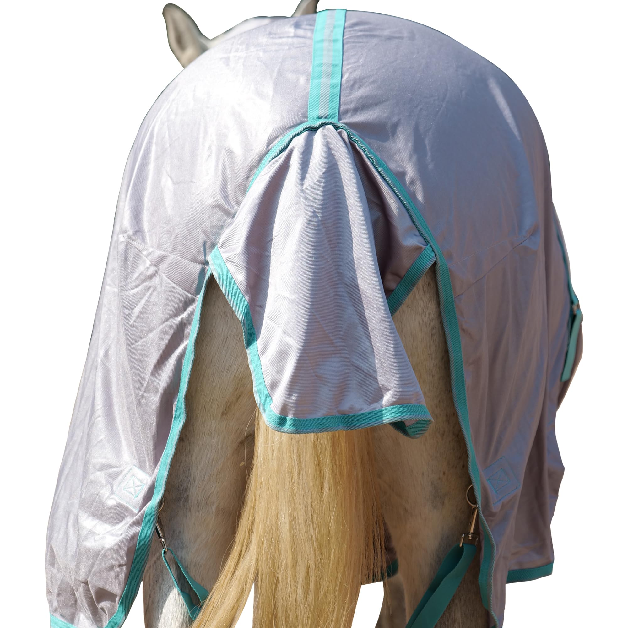Fliegendecke Pferde mit Halsteil – atmungsaktive Sommerdecke mit UV-Schutz, Scheuerschutz, Gray 120 cm
