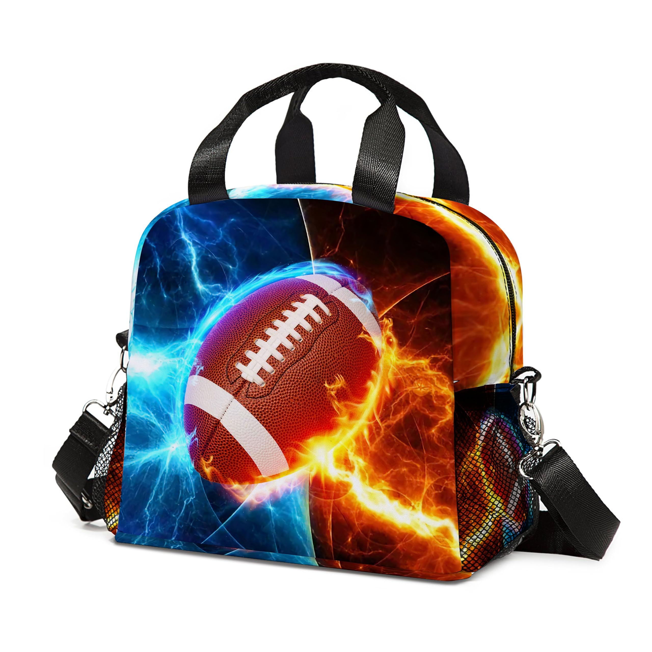 WLRUEZN Football Lunch Bag Insulated Lunch Box Large Capacity Meal Tote for Kids Women Men Waterproof Adjustable Shoulder Strap Rugby Lunch Tote for
