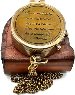 Go Confidently in the Direction of Your Dreams | Engraved Pocket Compass with Leather Case for Religious Gift, Bravement Gift Compass, Graduation Gift, Guidance Gift Compass.