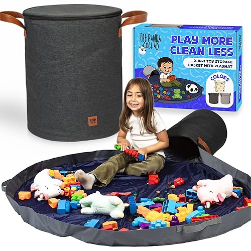 Cesta de almacenamiento de juguetes y tapete de juego, tapete de almacenamiento grande para mantas de juguetes con cremalleras, contenedor de