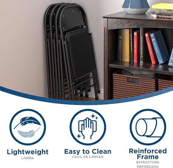 COSCO SmartFold Fabric Folding Chair, 4-Pack, Black