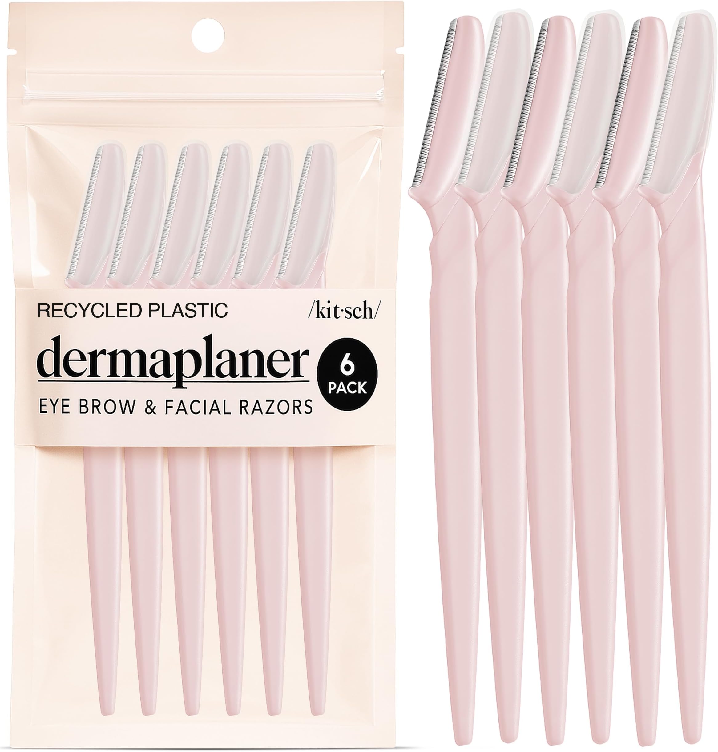 Kitsch Dermaplane Razor for Women Face – Face Razors for Women & Men, Eyebrow Trimmer & Face Shaver – Exfoliating Facial Razor & Skin Care Tool for Smoother Skin - Blush, 6 pcs