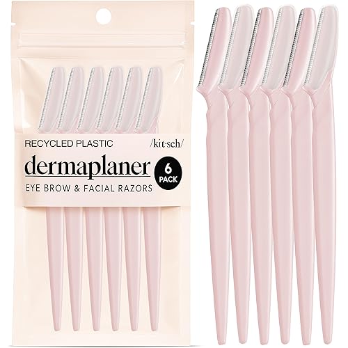 Kitsch Dermaplane Razor for Women Face – Face Razors for Women & Men, Eyebrow Trimmer & Face Shaver – Exfoliating Facial Razor & Skin Care Tool for Smoother Skin - Blush, 6 pcs