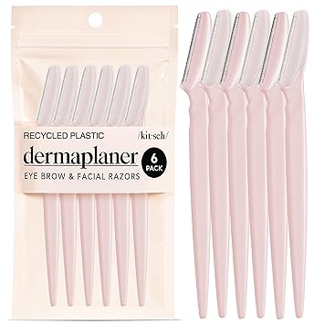 Kitsch Dermaplane Razor for Women Face – Face Razors for Women & Men, Eye Brow Razors & Face Shaver – Exfoliating Facial Razor & Dermaplaner as Skin Care Tool for Smoother Skin - Blush, 6 pcs