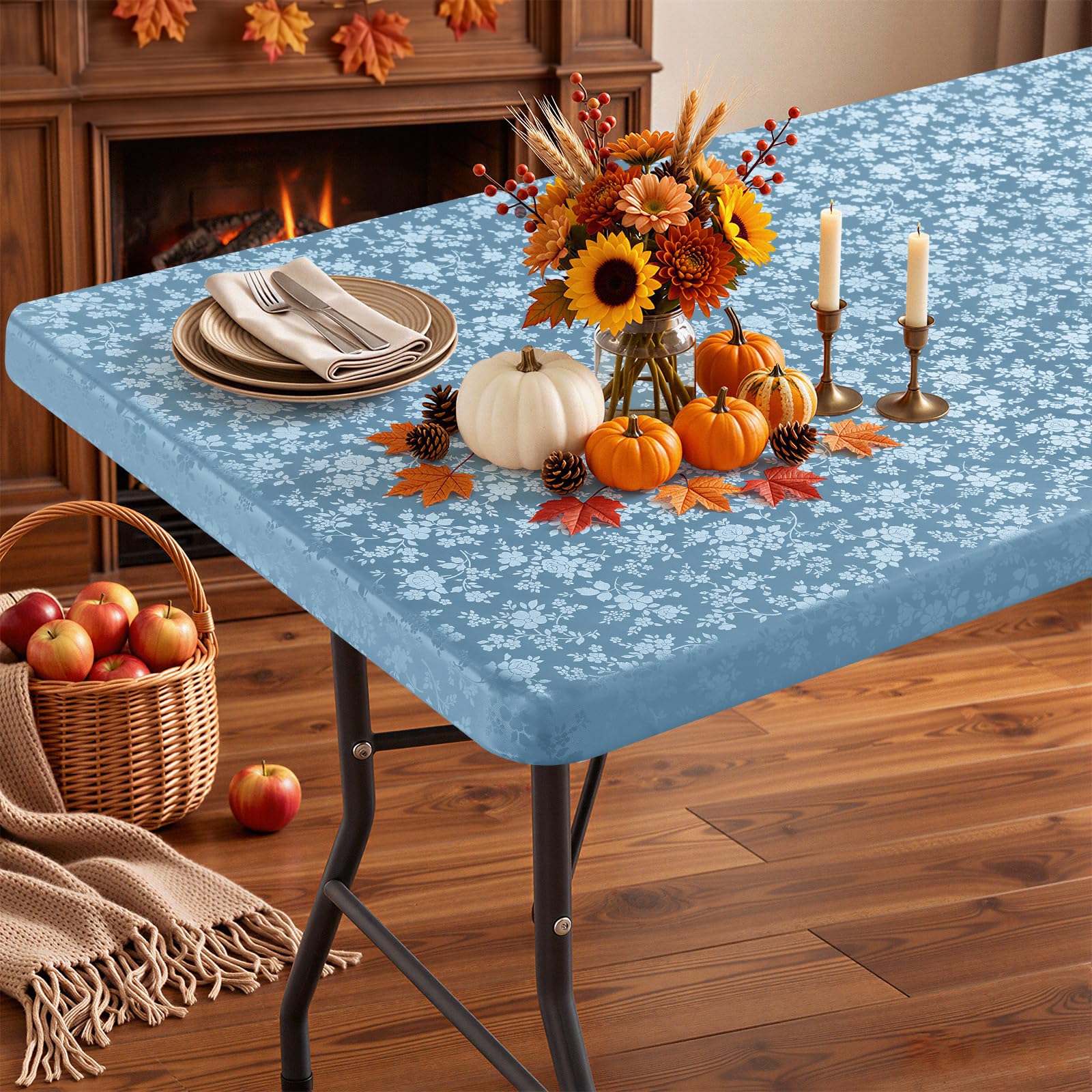 Smiry Heavy Duty Vinyl Fitted Tablecloths for 8 Foot Rectangle Tables