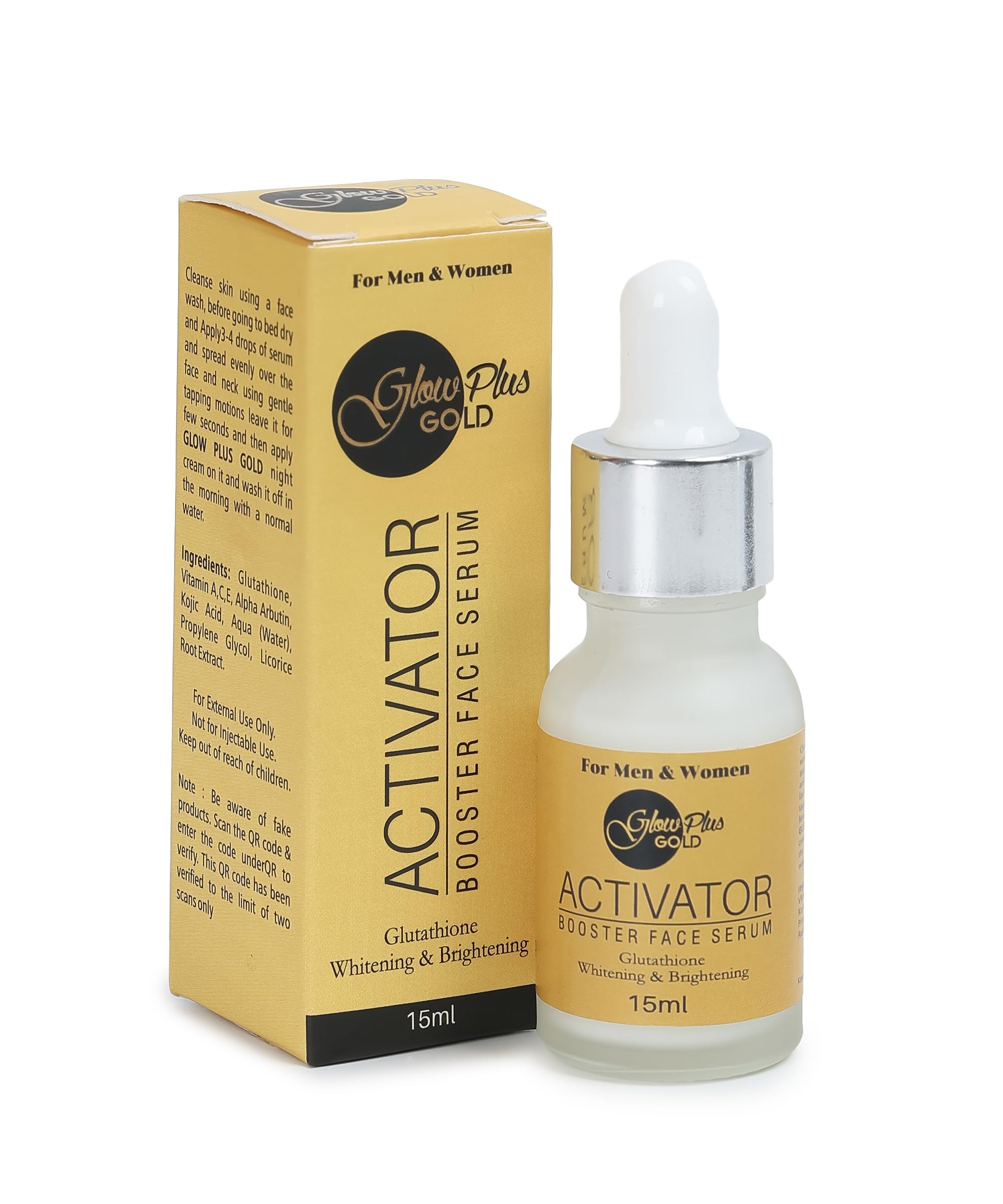 glutathione serum china Glow Plus Gold ACTIVator booster Face Whitening & Brightening For Men& Women 15 ml New Beauty Qué es el 5-AMINO-1MQ? anti acne Bundle:x3