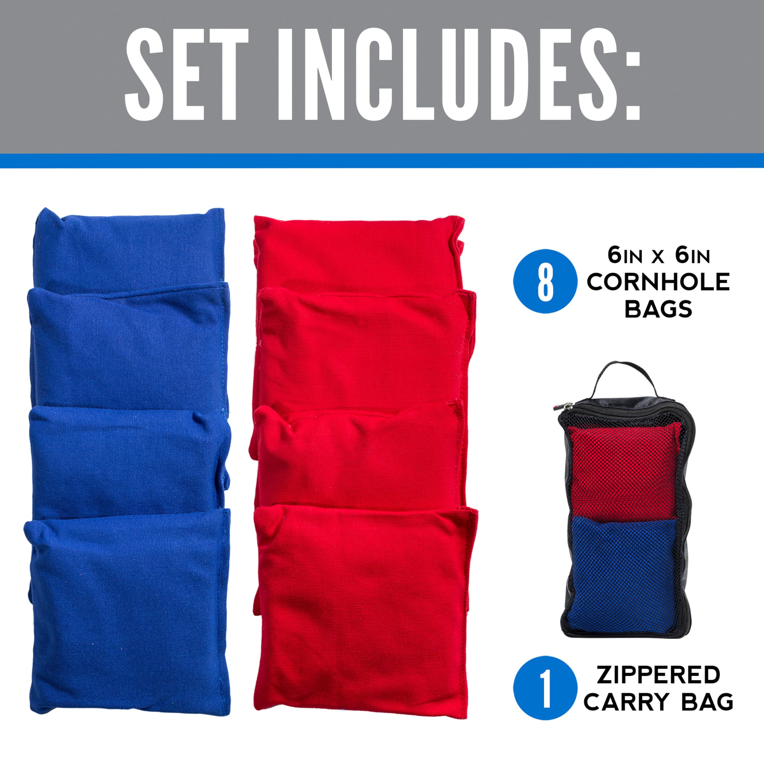 Franklin Sports Bolsas de Cornhole de tamaño Oficial – (8) Bolsas de Lona de Doble Costura Resistentes de 6 Pulgadas – Incluye Funda de Transporte