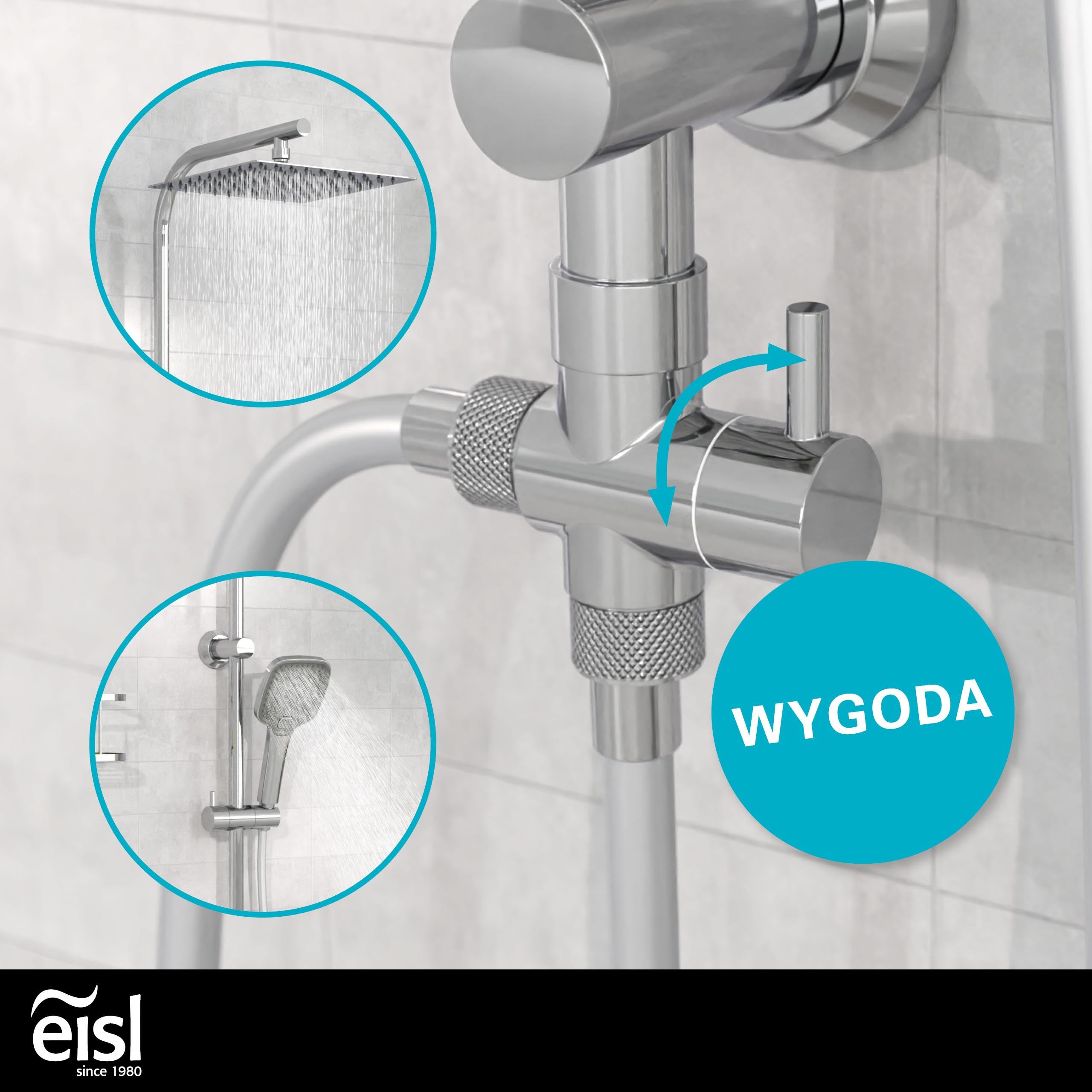 EISL EASY DELUXE zestaw prysznicowy, system prysznicowy bez armatury 2 w 1 z dużą deszczownicą ze stali nierdzewnej (300 x 300 mm) i słuchawką prysznicową, deszczownicą bez armatury, idealny do