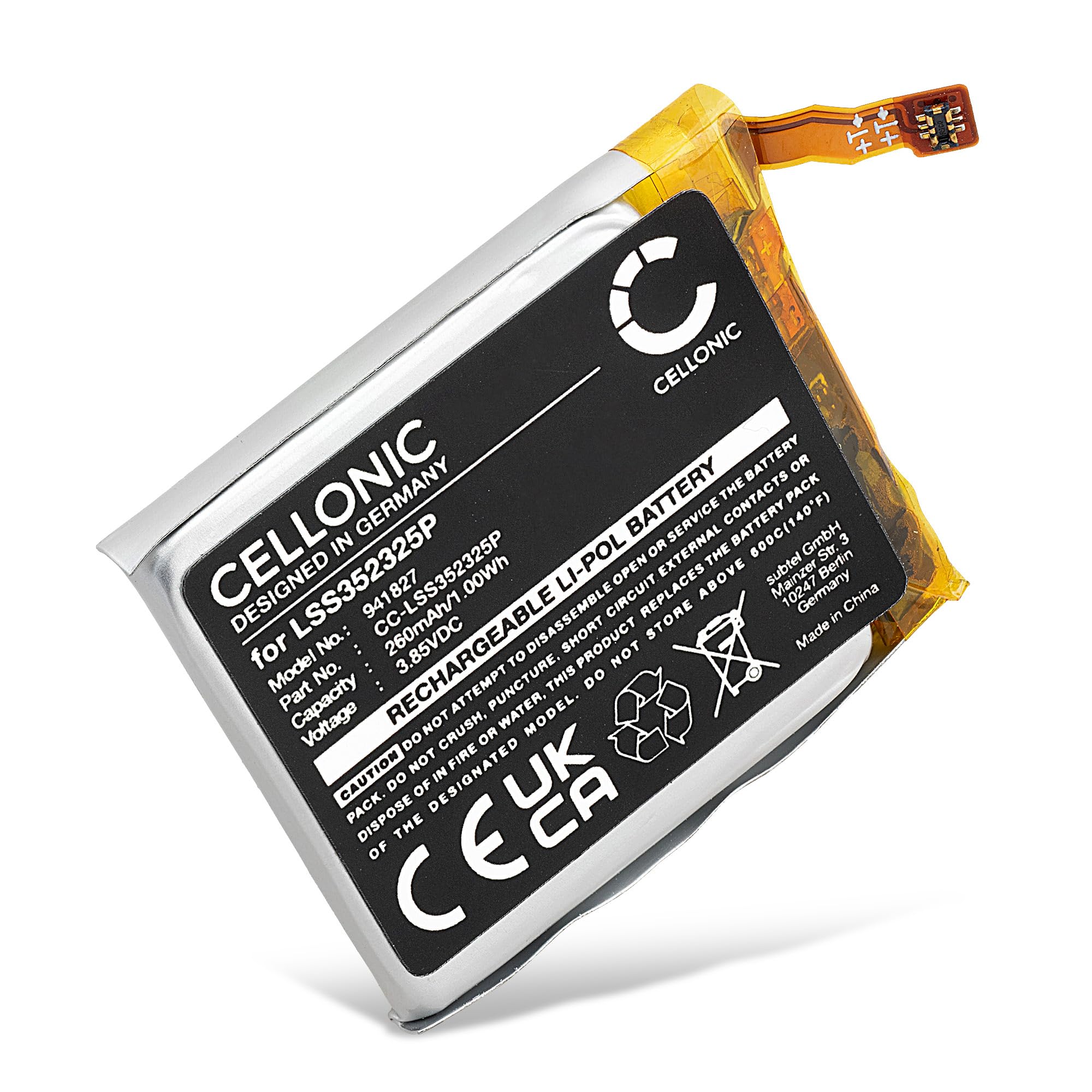 CELLONIC 1x Battery for Smartwatch & Fitnessarmband Compatible with FitBit Versa 3, LSS352325P - (260mAh, 3.85V)