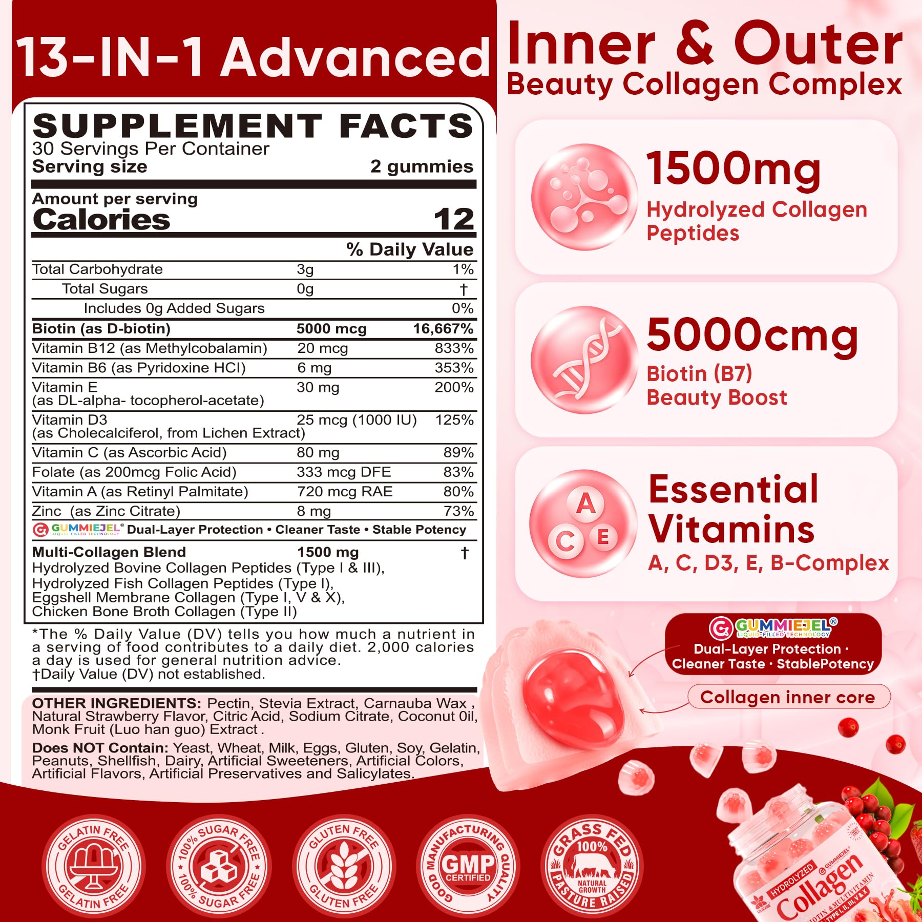 Multi Collagen Gummies 1500mg + 5000mcg Biotin for Women & Men, 60Cts — Amazon image 2