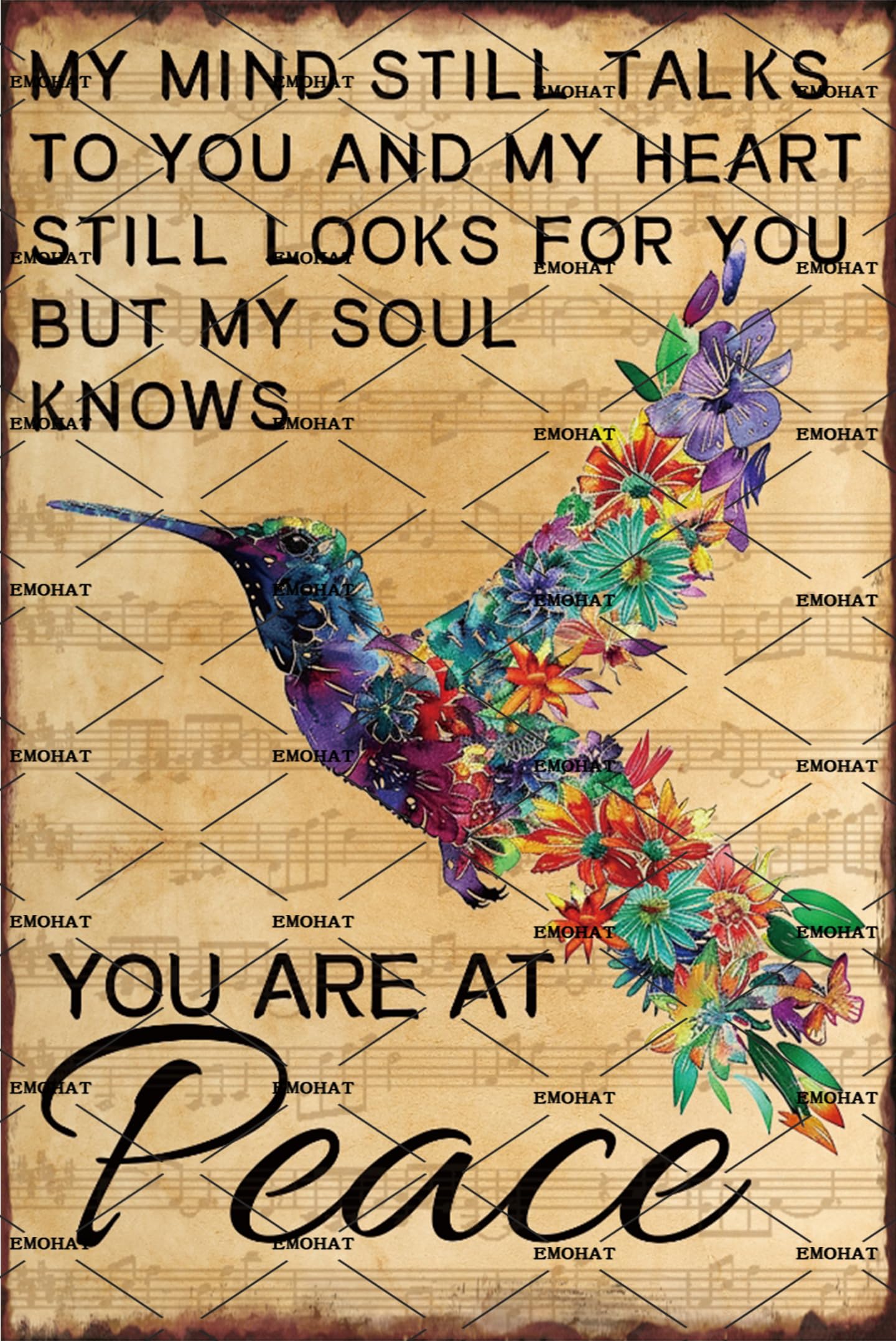 Hummingbird You Are At Peace Tin Sign, 8x12 Inch Decor