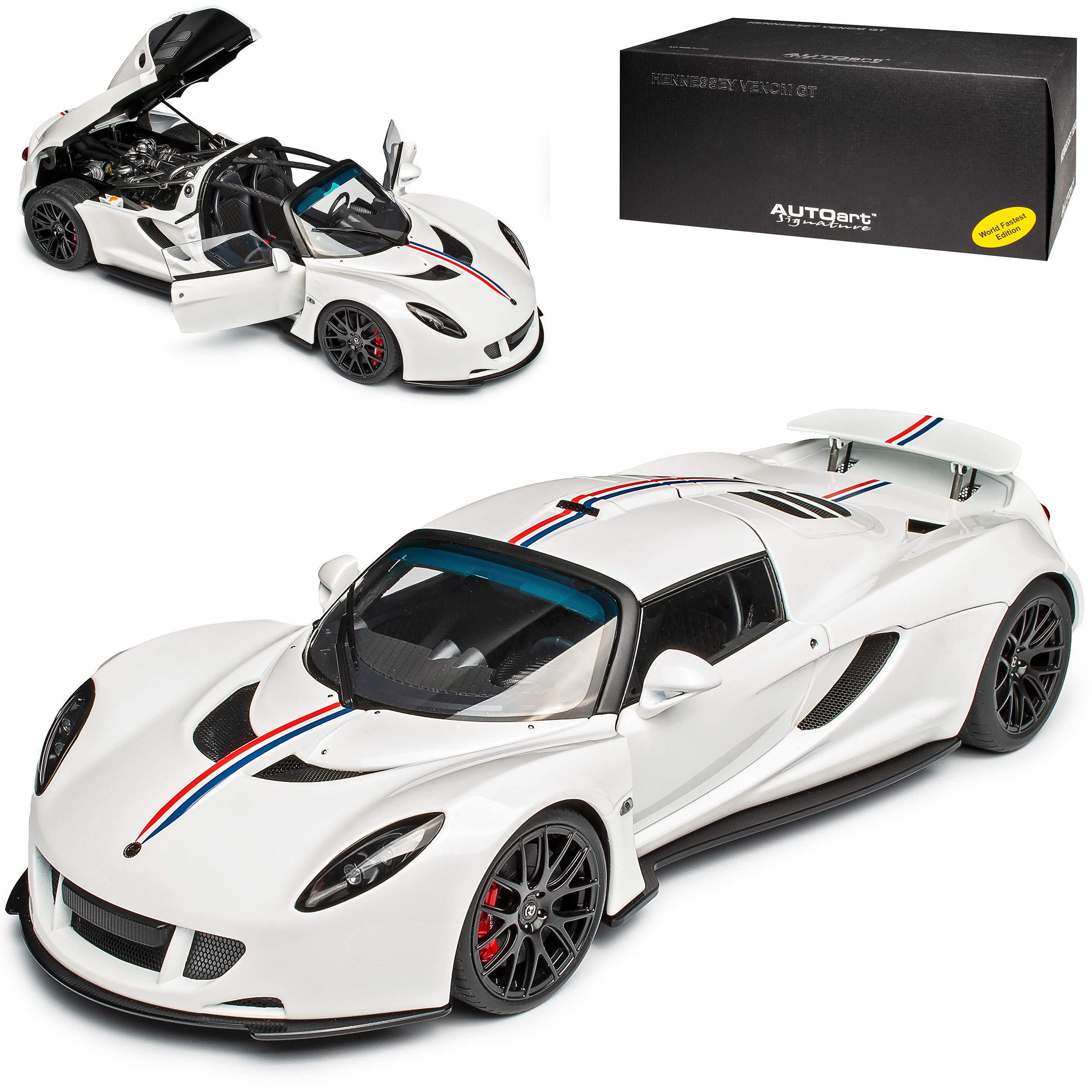 AUTOart Hennessey Venom GT Spyder Weiss mit Streifen Basis Lotus 