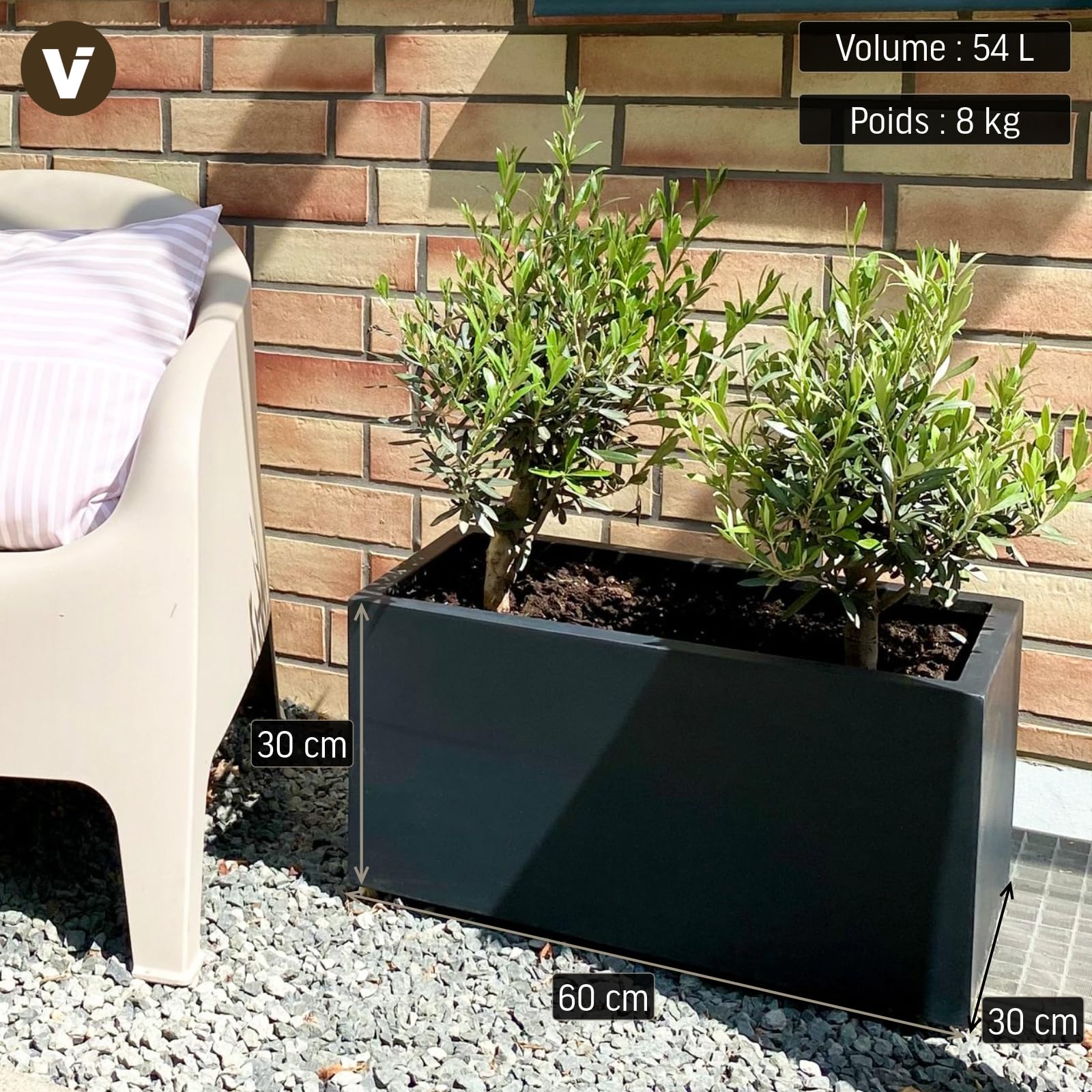 VIVANNO Bac à Plantes en Fibre de Verre Anthracite 30x60x30