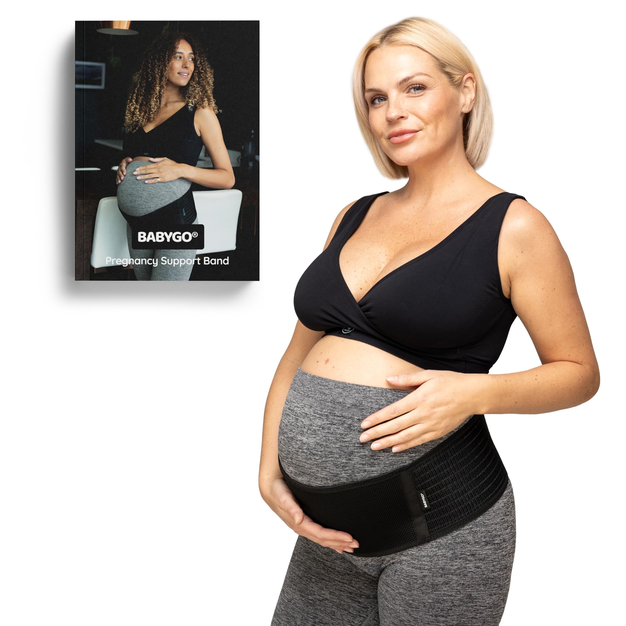 2 in 1 Pregnancy Belly Band Support for Bump | Pelvic Maternity Belt for Pregnant Women | Helps with Back, Hip Pain | 50 Page Book with Exercises Included | Black One Size