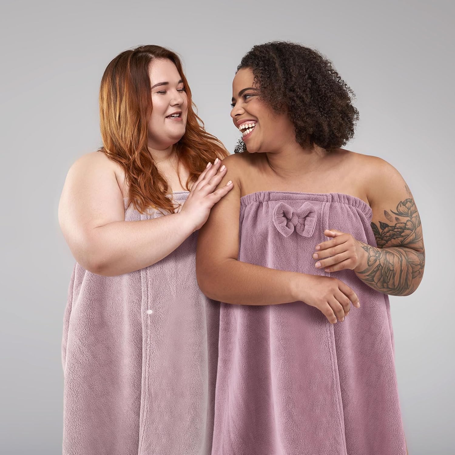 Xtinmee 2 Sets Plus Size Womens Wrap Towel with Hair Towel Bath Wrap Shower Dress Spa Bathrobe for Women's Bathrobe (Purple, Lotus Pink)