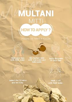 Multani Mitti Powder Natural for Face | 100gms (3.52 Oz) | 100% Pure & Natural Fullers Earth Indian Healing Clay for Deep Cleansing, Tan Removal & Even Skin Tone