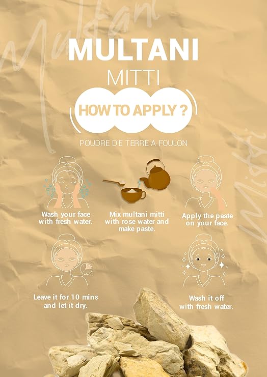 Multani Mitti Powder Natural for Face | 100gms (3.52 Oz) | 100% Pure & Natural Fullers Earth Indian Healing Clay for Deep Cleansing, Tan Removal & Even Skin Tone